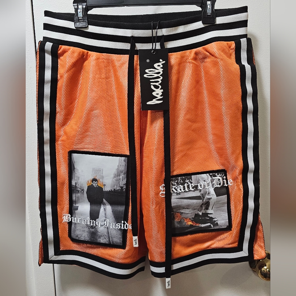 HACULLA CITY ON FIRE BASKETBALL SHORTS ORANGE BLACK WHITE MEN'S MULTIPLE SIZES